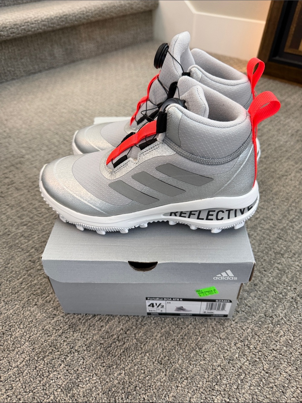 adidas Kids Grey and Red Reflective High-Top Sneakers